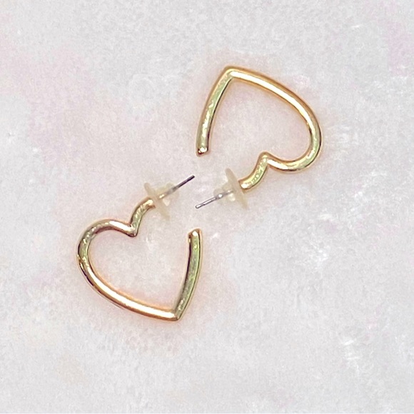 Chunky Heart Shaped Earrings Open Hoop Gold Toned Edgy Cute Fun - Picture 2 of 9